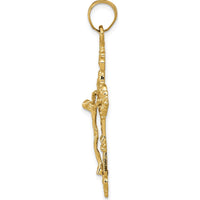 14K Yellow Gold Fleur De Lis INRI Crucifix Pendant - 41mm Length by Oro Pregiato
