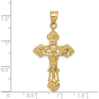 14K Yellow Gold Fleur De Lis INRI Crucifix Pendant - 41mm Length by Oro Pregiato