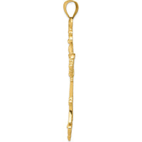 14K Yellow Gold Fleur De Lis Large Cross Pendant - 79mm Length by Oro Pregiato