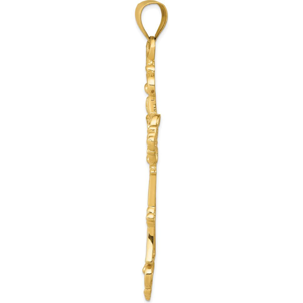 14K Yellow Gold Fleur De Lis Large Cross Pendant - 79mm Length by Oro Pregiato