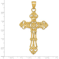 14K Yellow Gold Fleur De Lis Large Cross Pendant - 79mm Length by Oro Pregiato