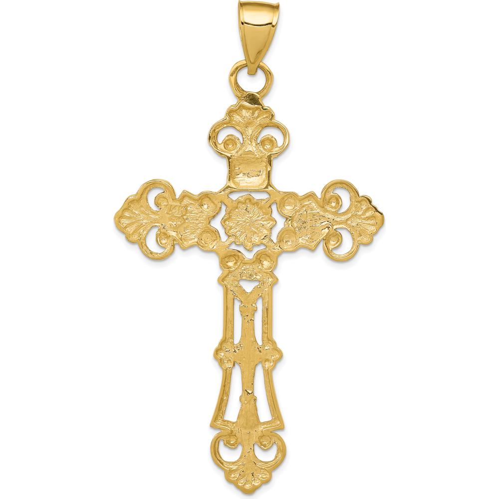 14K Yellow Gold Fleur De Lis Large Cross Pendant - 79mm Length by Oro Pregiato