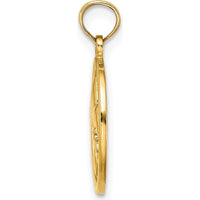 14K Yellow Gold Fleur de Lis Motif Textured Oval Disc Pendant Charm by Oro Pregiato