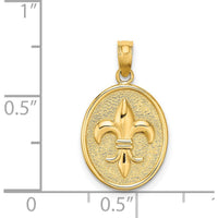 14K Yellow Gold Fleur de Lis Motif Textured Oval Disc Pendant Charm by Oro Pregiato