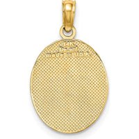 14K Yellow Gold Fleur de Lis Motif Textured Oval Disc Pendant Charm by Oro Pregiato