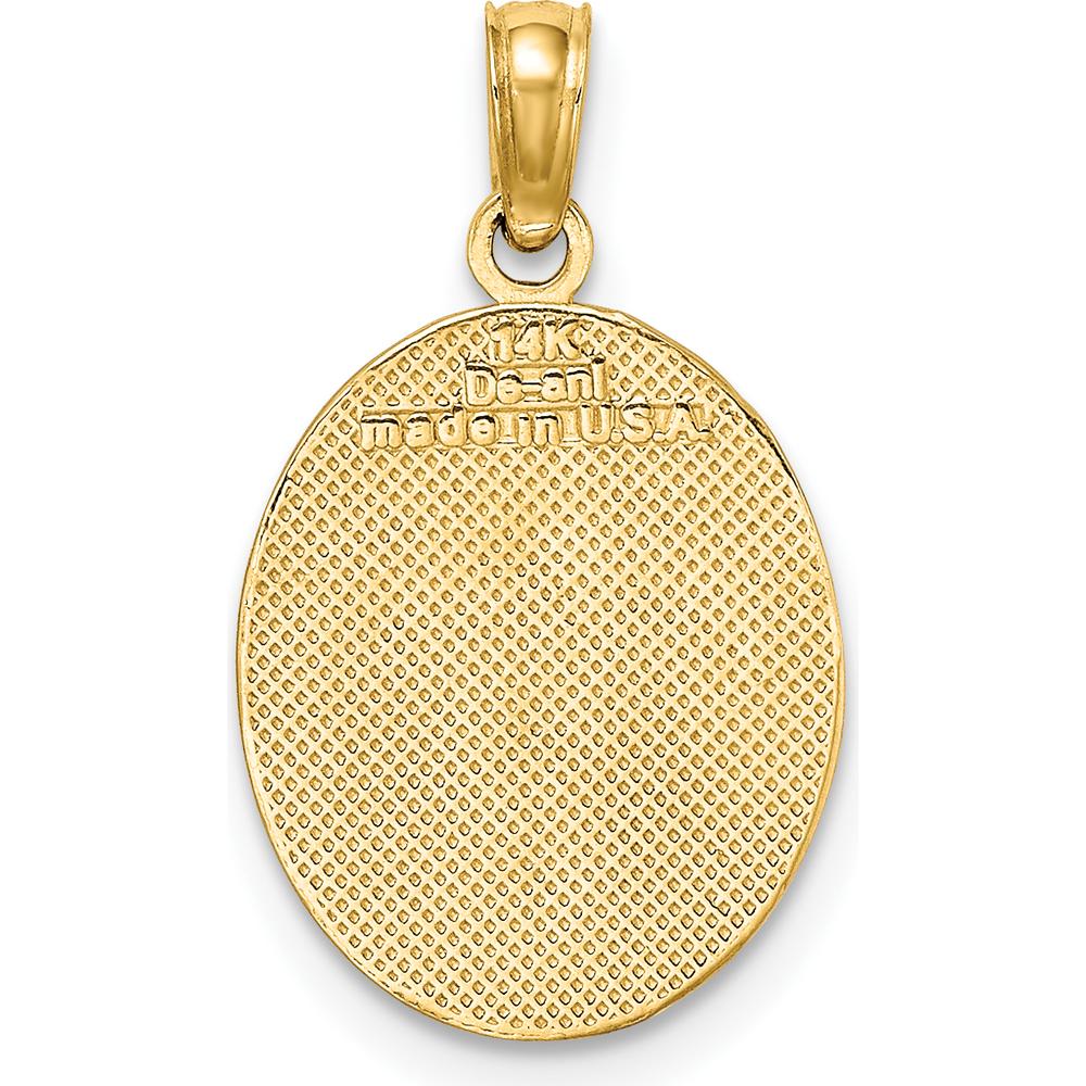 14K Yellow Gold Fleur de Lis Motif Textured Oval Disc Pendant Charm by Oro Pregiato