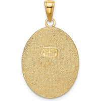 14K Yellow Gold Fleur-De-Lis Pendant on Oval Disk - Textured Finish by Oro Pregiato