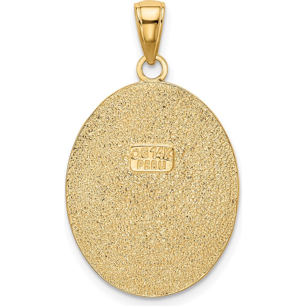 14K Yellow Gold Fleur-De-Lis Pendant on Oval Disk - Textured Finish by Oro Pregiato