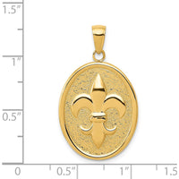 14K Yellow Gold Fleur-De-Lis Pendant on Oval Disk - Textured Finish by Oro Pregiato