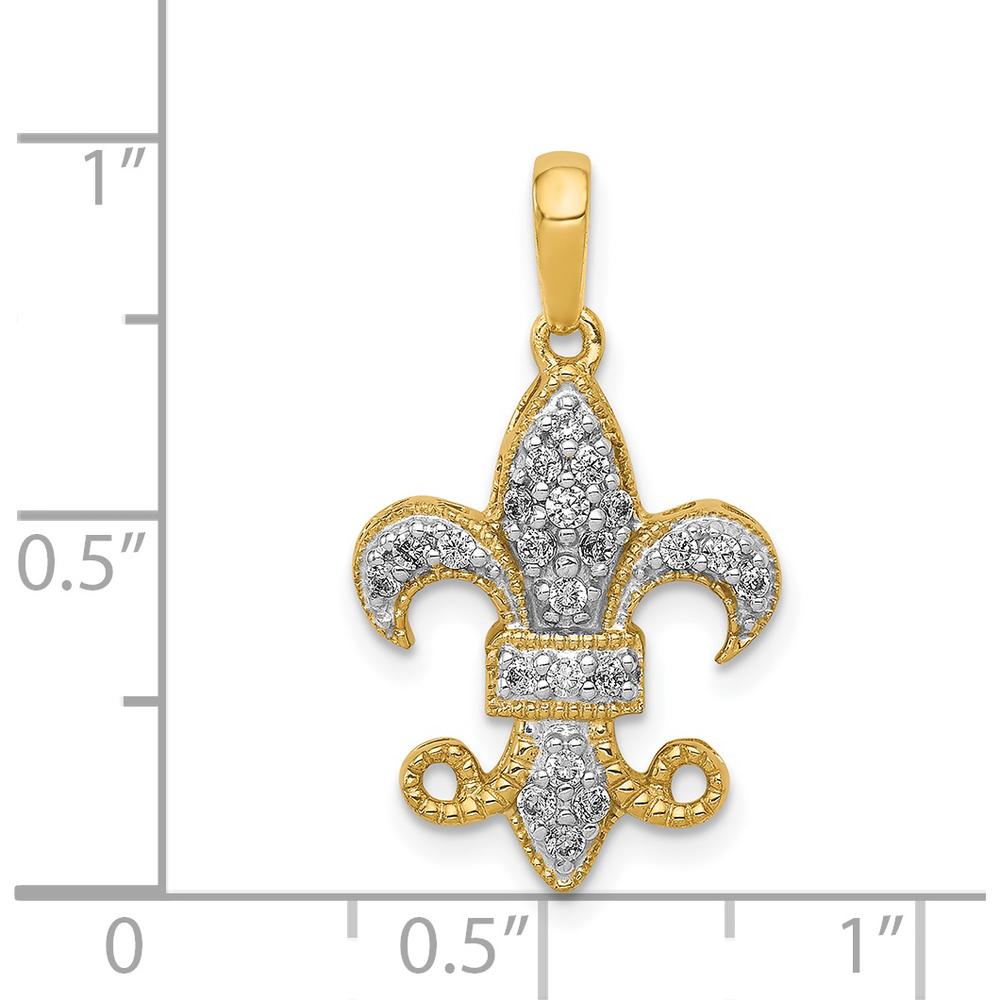 14K Yellow Gold Fleur De Lis Pendant with Round Diamonds - 0.025 Carat Total Diamond Weight by Monteluci Fine Jewelry