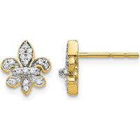 14K Yellow Gold Fleur de Lis Post Earrings with Round Diamonds - 0.009 Carat Total Diamond Weight by Monteluci Fine Jewelry