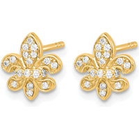 14K Yellow Gold Fleur de Lis Post Earrings with Round Diamonds - 0.009 Carat Total Diamond Weight by Monteluci Fine Jewelry