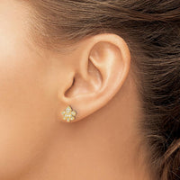 14K Yellow Gold Fleur de Lis Post Earrings with Round Diamonds - 0.009 Carat Total Diamond Weight by Monteluci Fine Jewelry