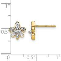 14K Yellow Gold Fleur de Lis Post Earrings with Round Diamonds - 0.009 Carat Total Diamond Weight by Monteluci Fine Jewelry