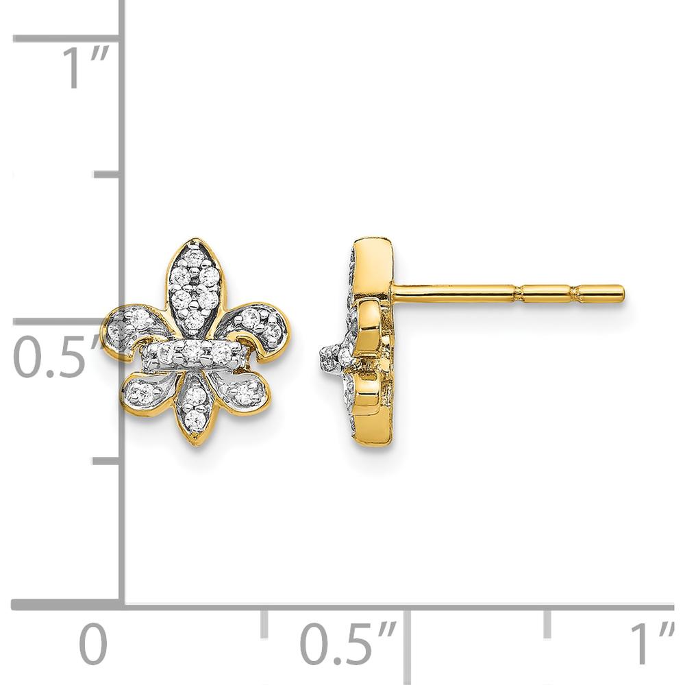 14K Yellow Gold Fleur de Lis Post Earrings with Round Diamonds - 0.009 Carat Total Diamond Weight by Monteluci Fine Jewelry