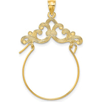 14K Yellow Gold Fleur de Lis Scroll Framed Charm Holder Pendant by Oro Pregiato