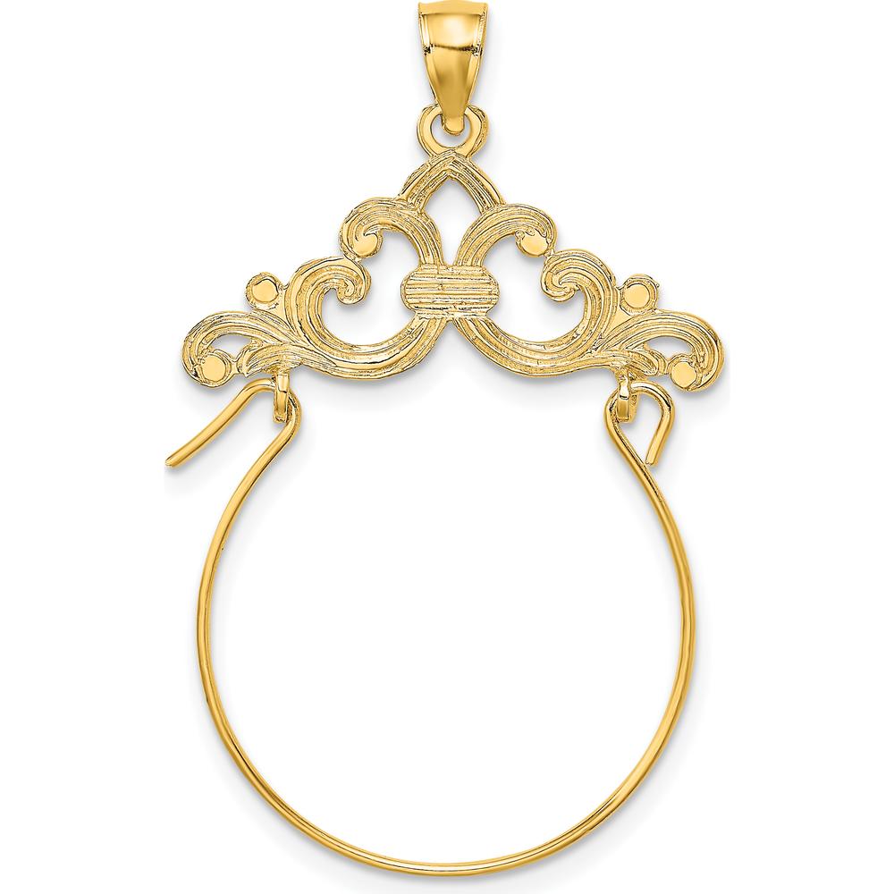 14K Yellow Gold Fleur de Lis Scroll Framed Charm Holder Pendant by Oro Pregiato