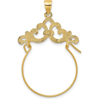 14K Yellow Gold Fleur de Lis Scroll Framed Charm Holder Pendant by Oro Pregiato