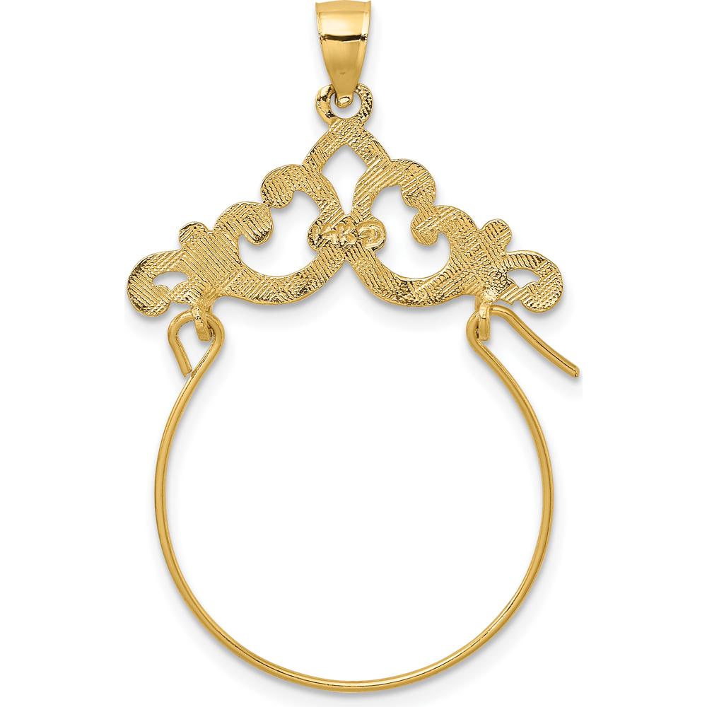 14K Yellow Gold Fleur de Lis Scroll Framed Charm Holder Pendant by Oro Pregiato