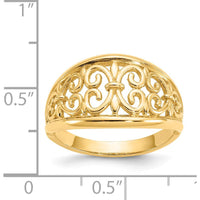 14K Yellow Gold Fleur-De-Lis Tapered Ring with Polished Finish and Domed Profile by Oro Pregiato