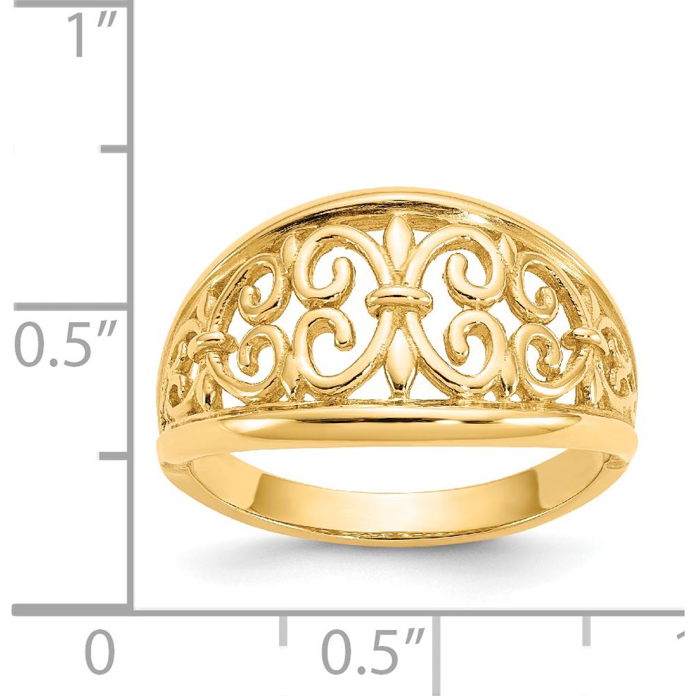 14K Yellow Gold Fleur-De-Lis Tapered Ring with Polished Finish and Domed Profile by Oro Pregiato