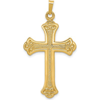 14K Yellow Gold Fleur de Lis Textured and Polished Cross Pendant - 41mm Length by Oro Pregiato