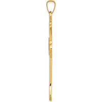14K Yellow Gold Fleur de Lis Textured and Polished Cross Pendant - 41mm Length by Oro Pregiato