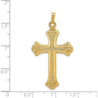14K Yellow Gold Fleur de Lis Textured and Polished Cross Pendant - 41mm Length by Oro Pregiato