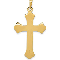 14K Yellow Gold Fleur de Lis Textured and Polished Cross Pendant - 41mm Length by Oro Pregiato