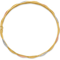 14K Yellow Gold Flexible Bangle Bracelet with White and Rose Rhodium Accents and Diamond-Cut Satin Finish by Oro Pregiato