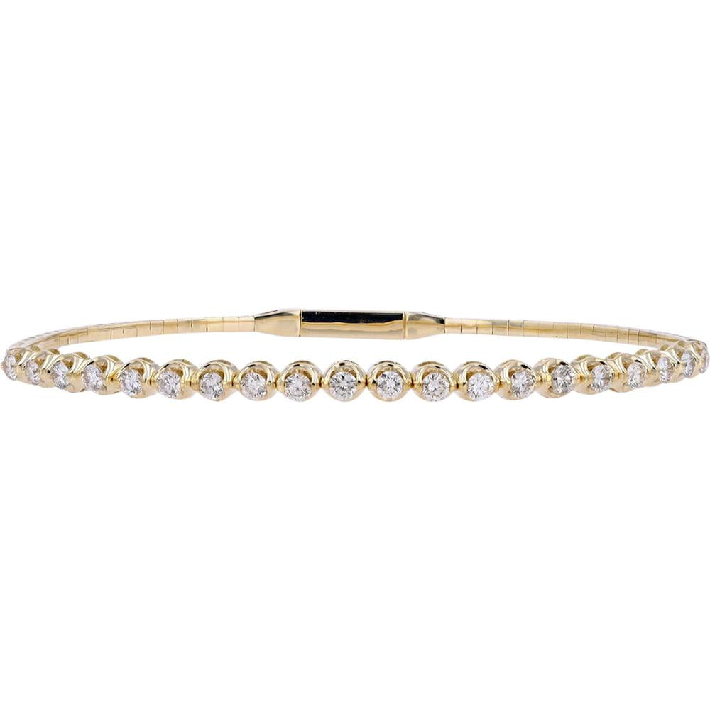 14K Yellow Gold Flexible Bangle with Prong Set Diamonds - 1.00 Carat Total Diamond Weight