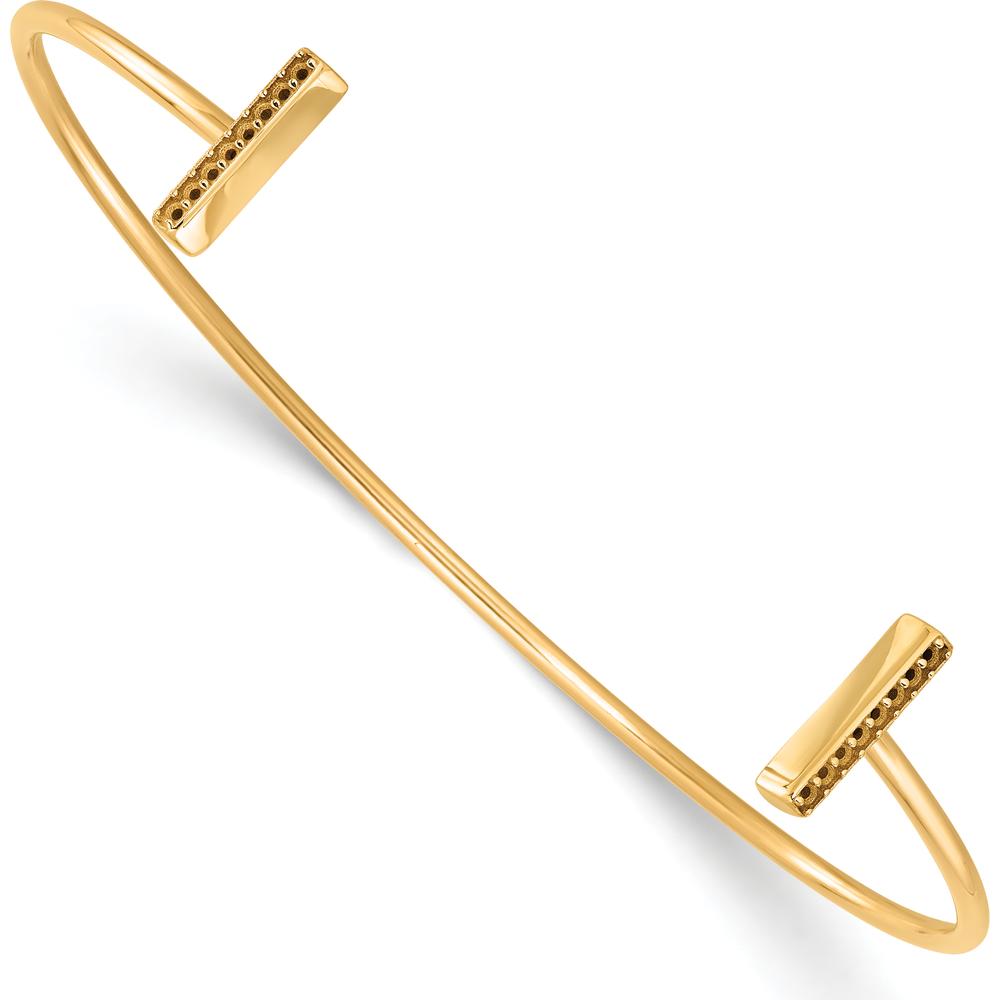 14K Yellow Gold Flexible Cuff Bangle with Shared Prong Round Stone Bar Design - Holds Sixteen 1.3mm Gems by Oro Pregiato