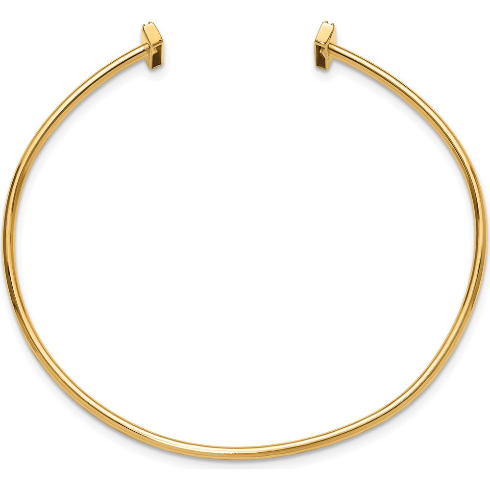 14K Yellow Gold Flexible Cuff Bangle with Shared Prong Round Stone Bar Design - Holds Sixteen 1.3mm Gems by Oro Pregiato