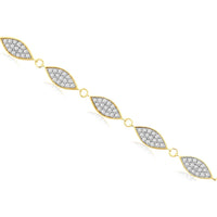 14K Yellow Gold Flexible Marquise-Link Bracelet with Pavé-Set Round Diamonds - 1.00ct Total Diamond Weight - Royal Jewelry