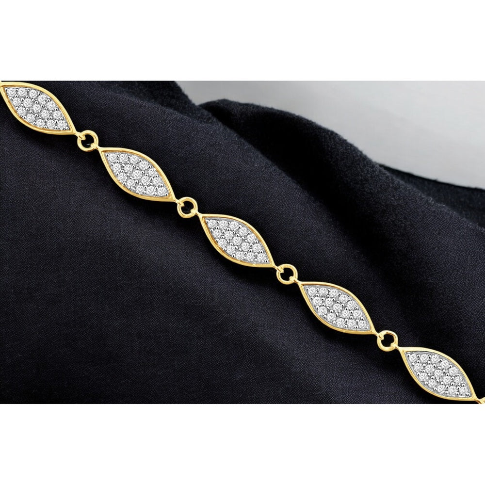 14K Yellow Gold Flexible Marquise-Link Bracelet with Pavé-Set Round Diamonds - 1.00ct Total Diamond Weight - Royal Jewelry