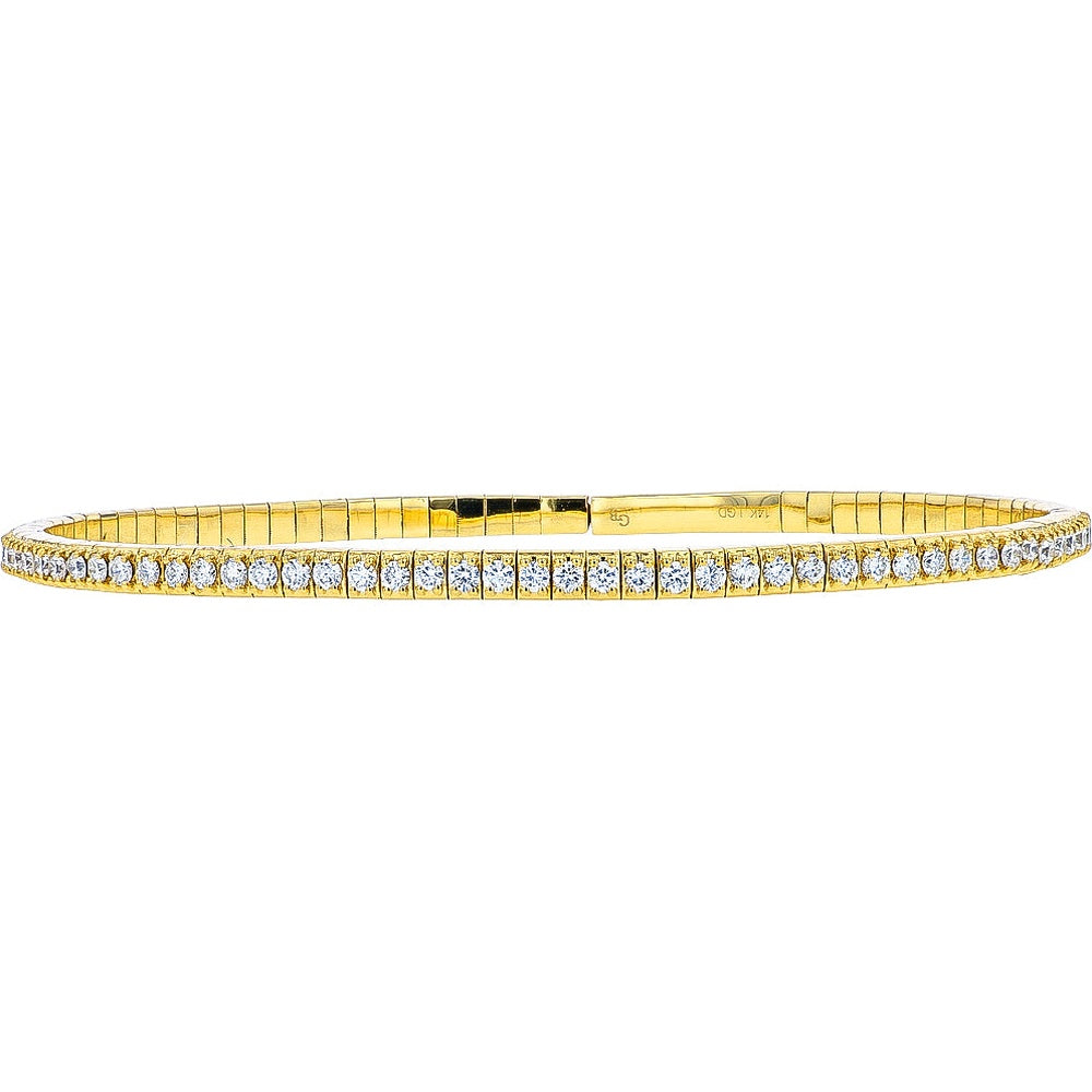 14K Yellow Gold Flexible Stretch Bangle with Bar-Set Round Lab Grown Diamonds - 2.00 Carat Total Diamond Weight