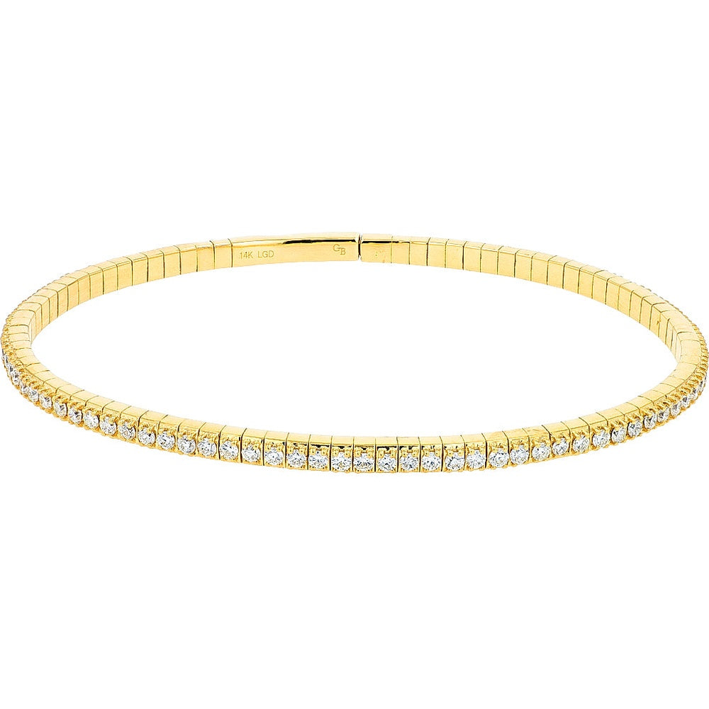 14K Yellow Gold Flexible Stretch Bangle with Bar-Set Round Lab Grown Diamonds - 2.00 Carat Total Diamond Weight