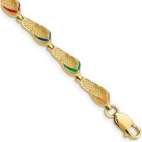 14K Yellow Gold Flip Flop Bracelet with Multi-Color Enameled Accents - 7.25" Length by Oro Pregiato