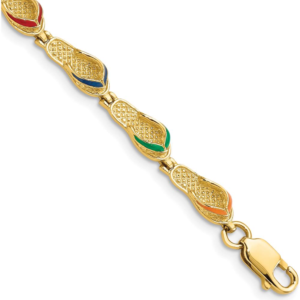 14K Yellow Gold Flip Flop Bracelet with Multi-Color Enameled Accents - 7.25" Length by Oro Pregiato