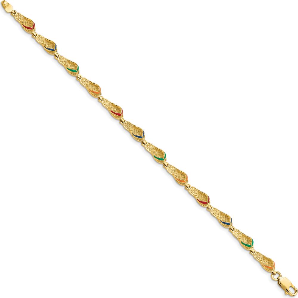 14K Yellow Gold Flip Flop Bracelet with Multi-Color Enameled Accents - 7.25" Length by Oro Pregiato