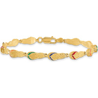 14K Yellow Gold Flip Flop Bracelet with Multi-Color Enameled Accents - 7.25" Length by Oro Pregiato