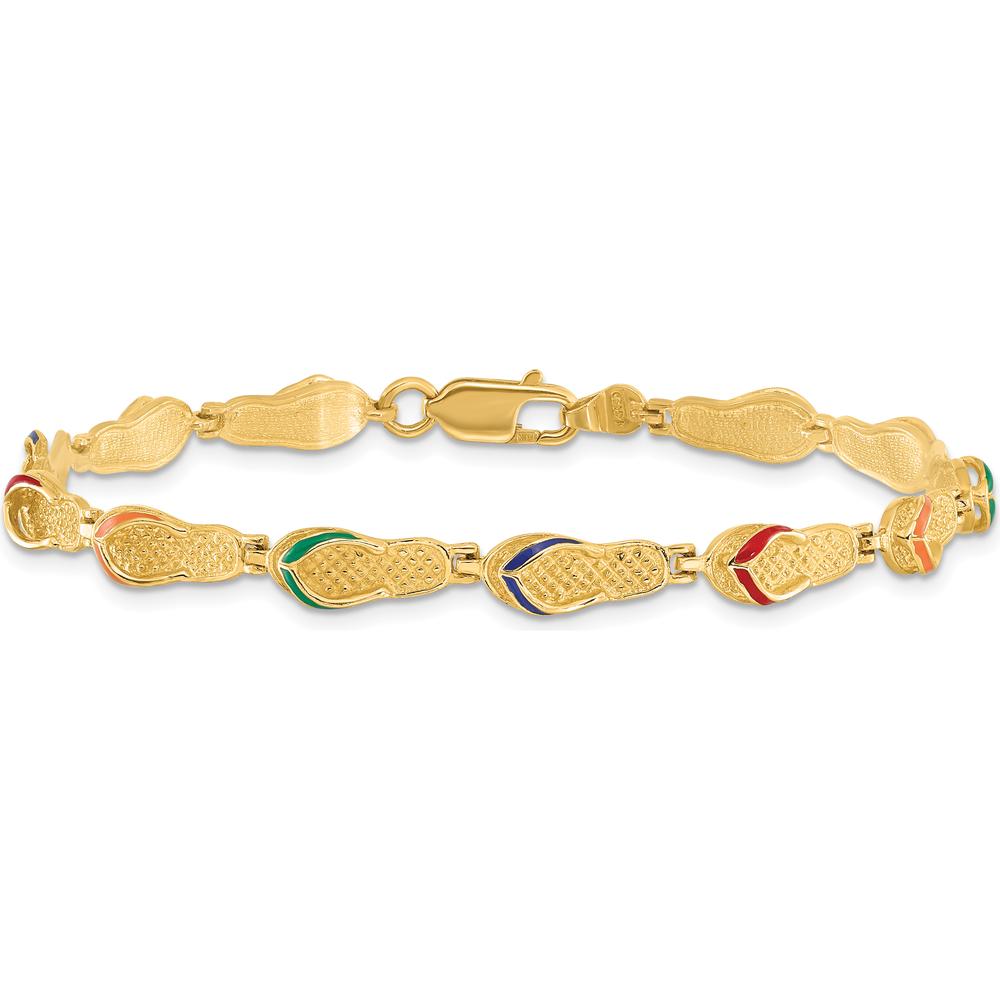 14K Yellow Gold Flip Flop Bracelet with Multi-Color Enameled Accents - 7.25" Length by Oro Pregiato