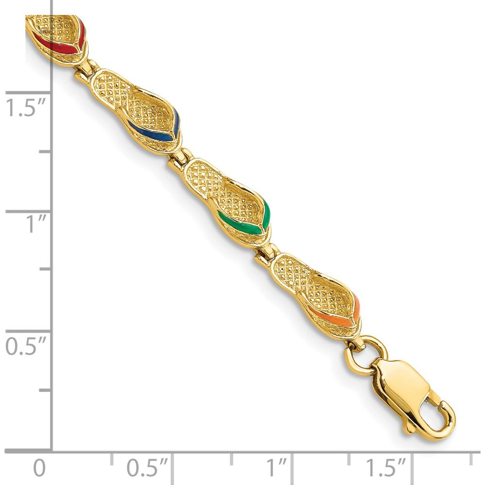 14K Yellow Gold Flip Flop Bracelet with Multi-Color Enameled Accents - 7.25" Length by Oro Pregiato