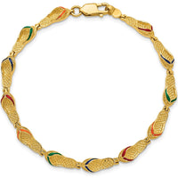 14K Yellow Gold Flip Flop Bracelet with Multi-Color Enameled Accents - 7.25" Length by Oro Pregiato