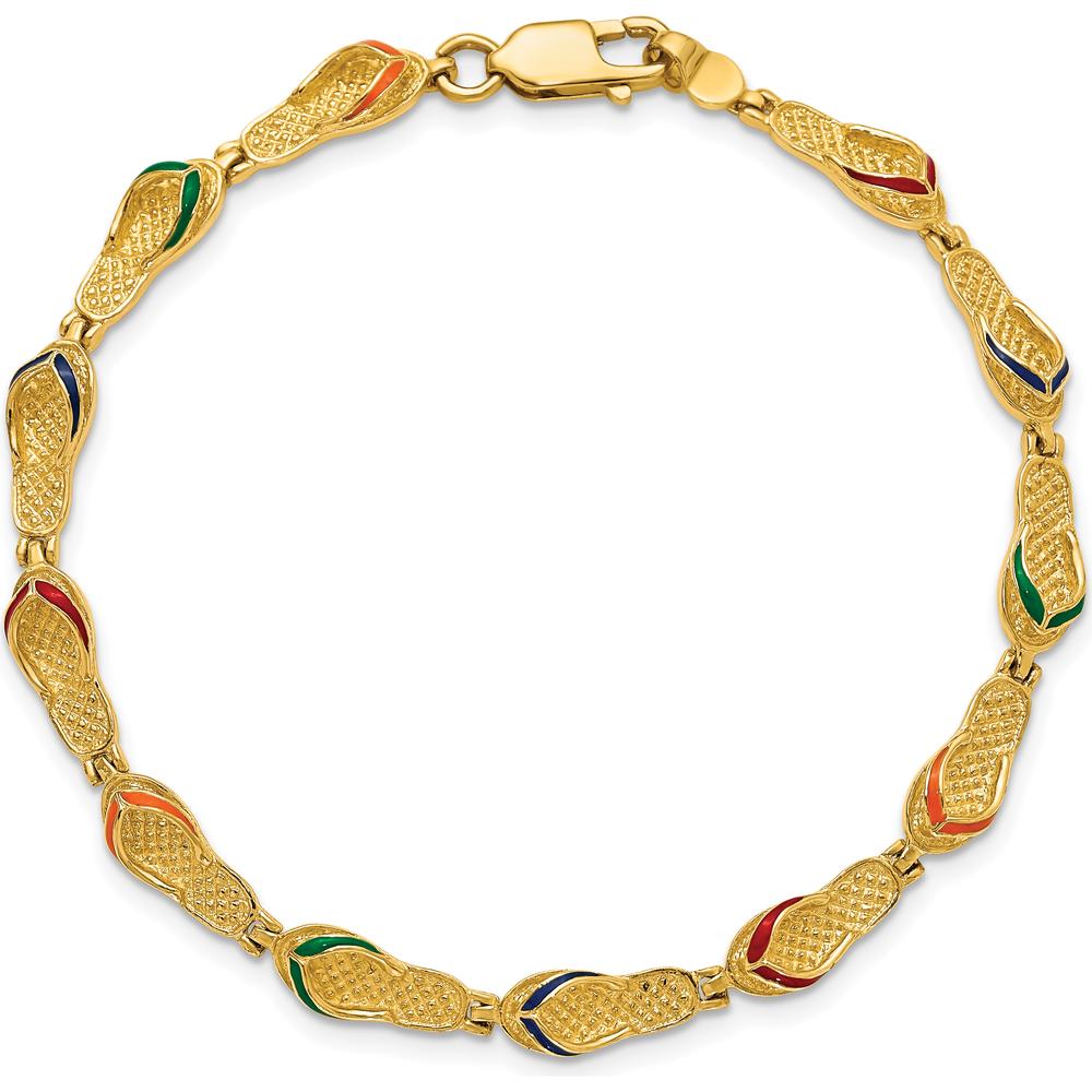 14K Yellow Gold Flip Flop Bracelet with Multi-Color Enameled Accents - 7.25" Length by Oro Pregiato