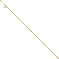 14K Yellow Gold Floral 3-Station Anklet with Extender - Adjustable Length 10" to 11"