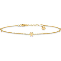 14K Yellow Gold Floral 3-Station Anklet with Extender - Adjustable Length 10" to 11"