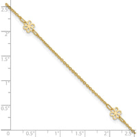 14K Yellow Gold Floral 3-Station Anklet with Extender - Adjustable Length 10" to 11"