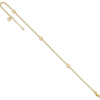 14K Yellow Gold Floral 3-Station Anklet with Extender - Adjustable Length 10" to 11"