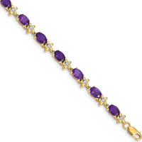 14K Yellow Gold Floral Amethyst and Diamond Tennis Bracelet - 0.45 Carats Total Amethyst Weight by Monteluci Fine Jewelry